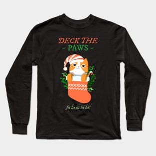 Deck the Paws (Deck the Halls) Christmas Cat in a Stocking Long Sleeve T-Shirt